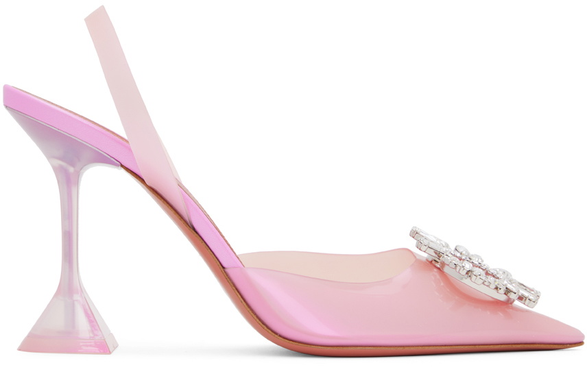 Amina Muaddi Pink Begum Glass Sling Heels Amina Muaddi