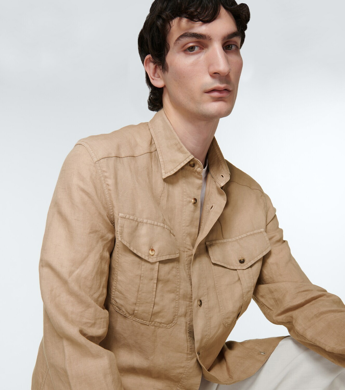 Brunello Cucinelli Women's Linen and Cotton Blend Shirt Beige