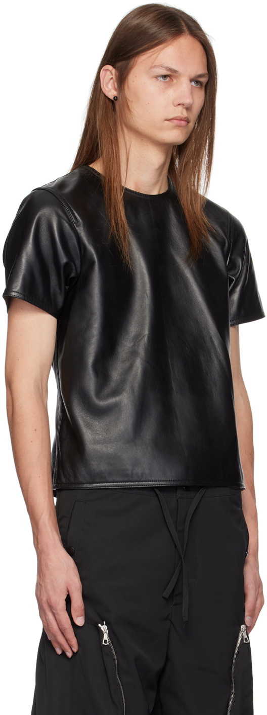 Dries Van Noten Black Crewneck Leather T-Shirt Dries Van Noten