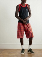 ERL - Straight-Leg Distressed Checked Cotton-Jersey Shorts - Red