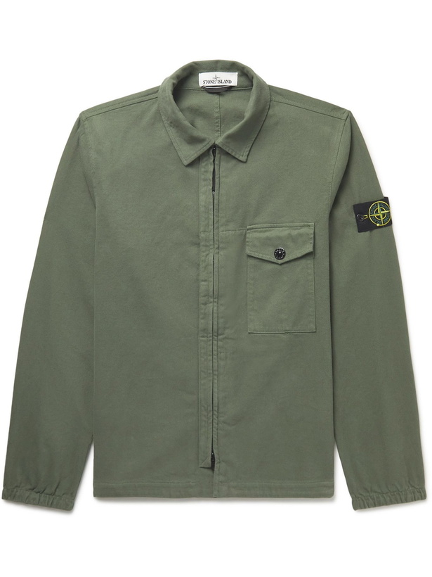 Photo: Stone Island - Logo-Appliquéd Cotton Overshirt - Green