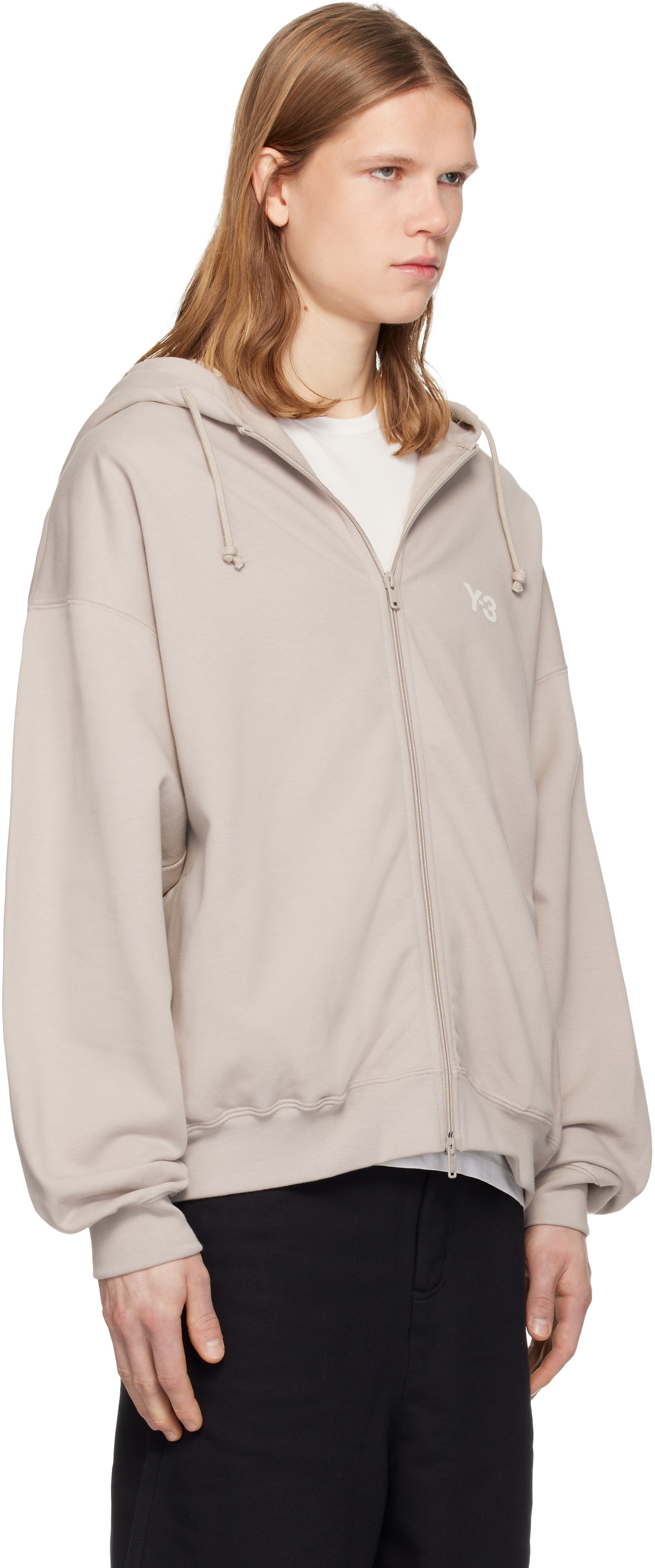 Y-3 Taupe Brushed Terry Zipper Hoodie