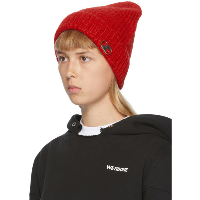 We11done Red Logo Beanie We11done