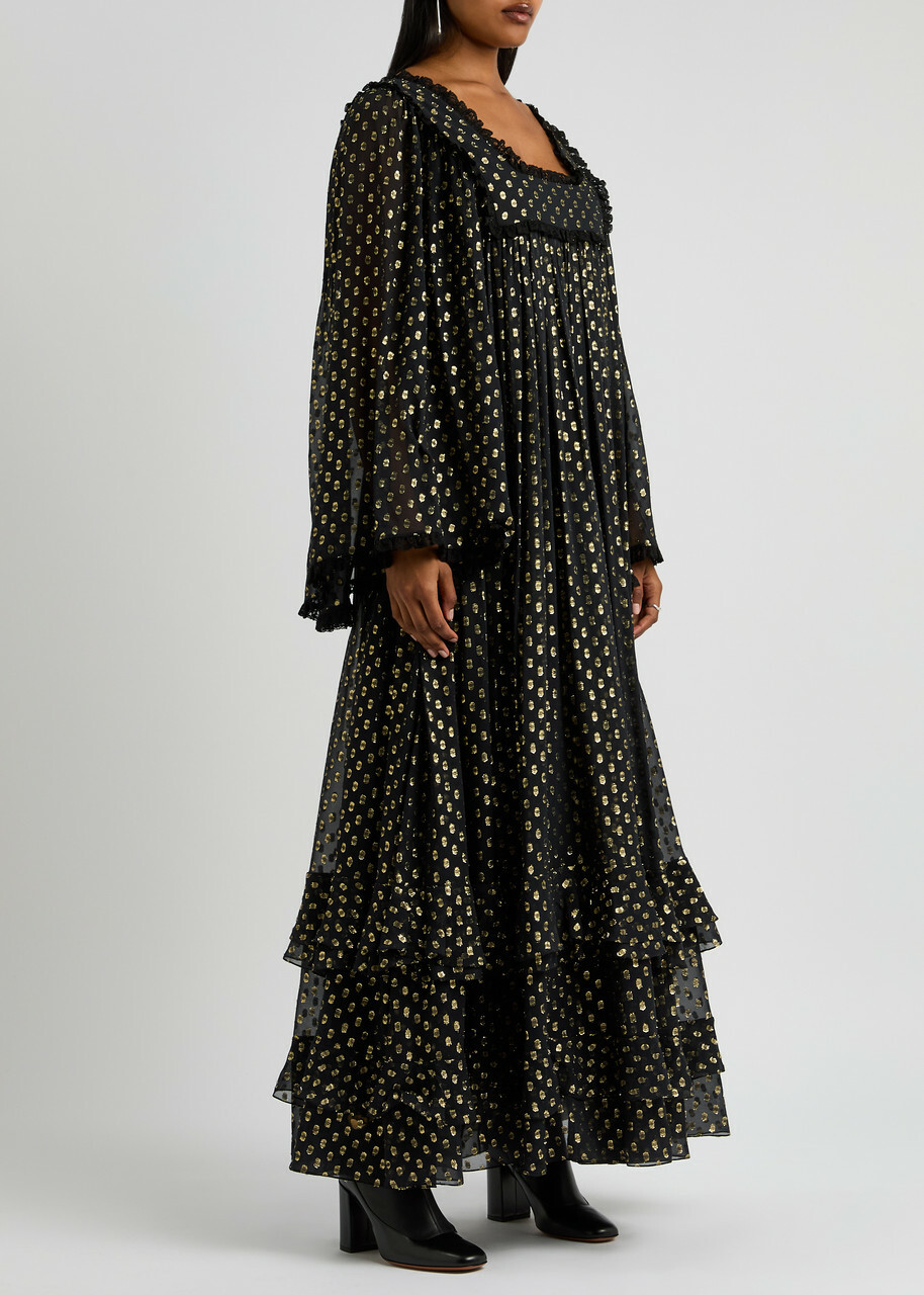 Chloe Fil Coupé Chiffon Maxi Dress Black