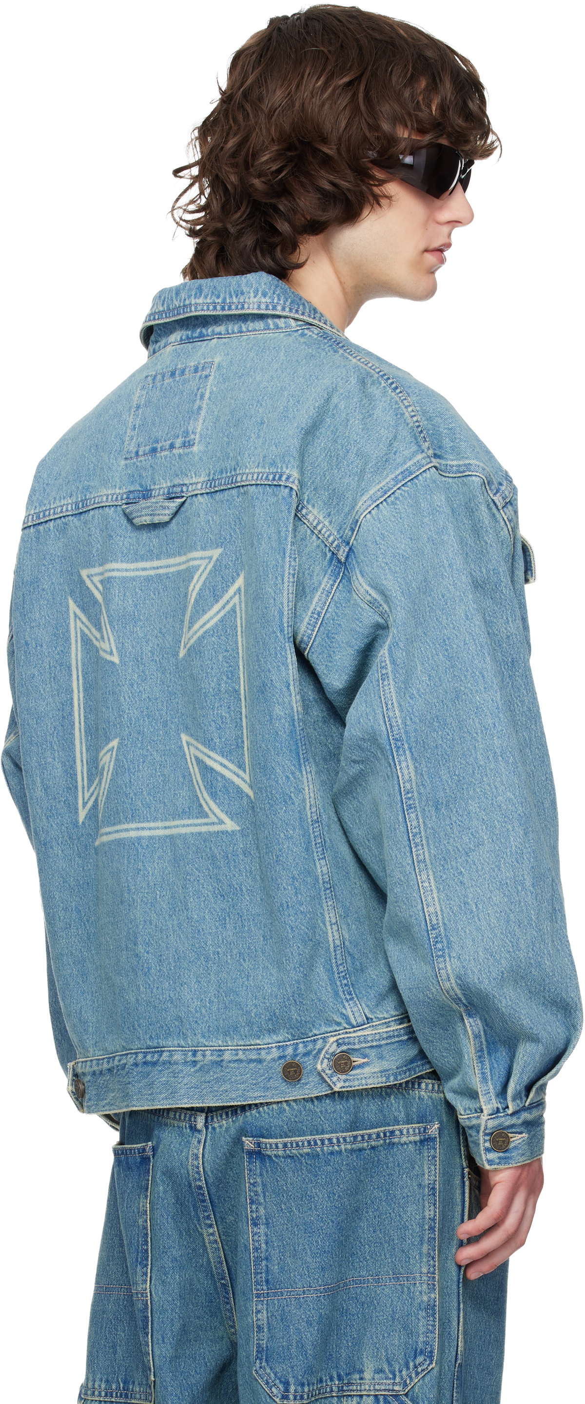 VETEMENTS Blue Biker Crosses Denim Jacket