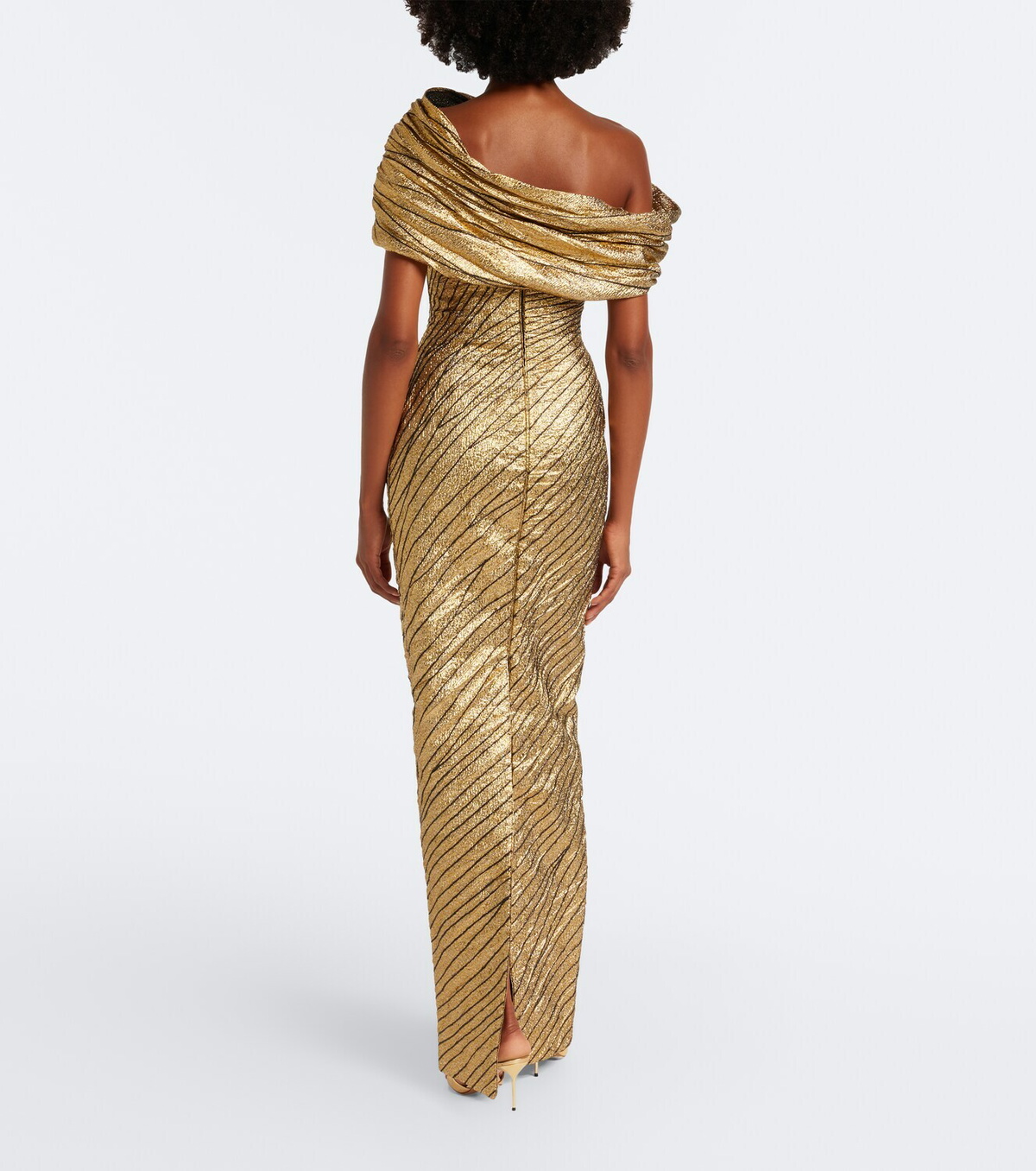 Marmar Halim Striped asymmetric brocade bustier gown