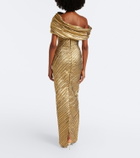 Marmar Halim Striped asymmetric brocade bustier gown