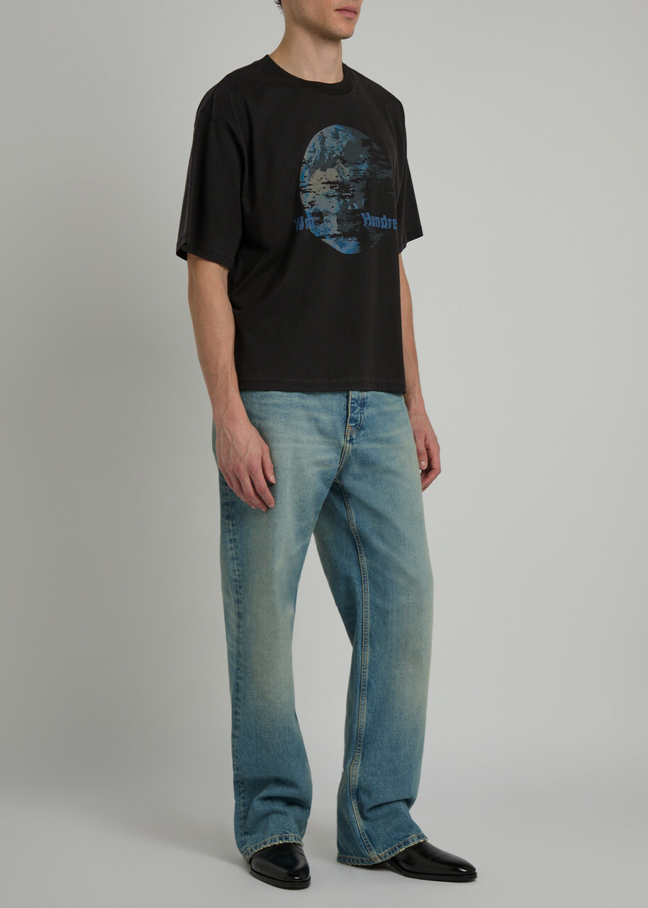 Won Hundred Houston Globe Printed Cotton T-shirt Black