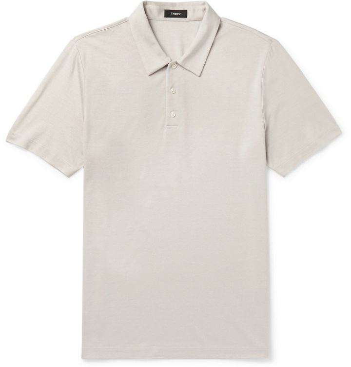 Photo: Theory - Slim-Fit Silk and Cotton-Blend Polo Shirt - Gray