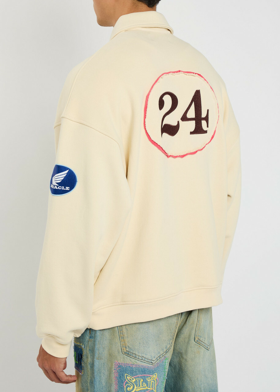 Nahmias Embroidered Cotton Polo Sweatshirt Off White