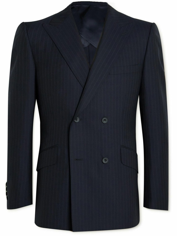 Photo: Kingsman - Double-Breasted Pinstriped Wool Suit Jacket - Blue
