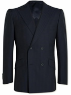 Kingsman - Double-Breasted Pinstriped Wool Suit Jacket - Blue