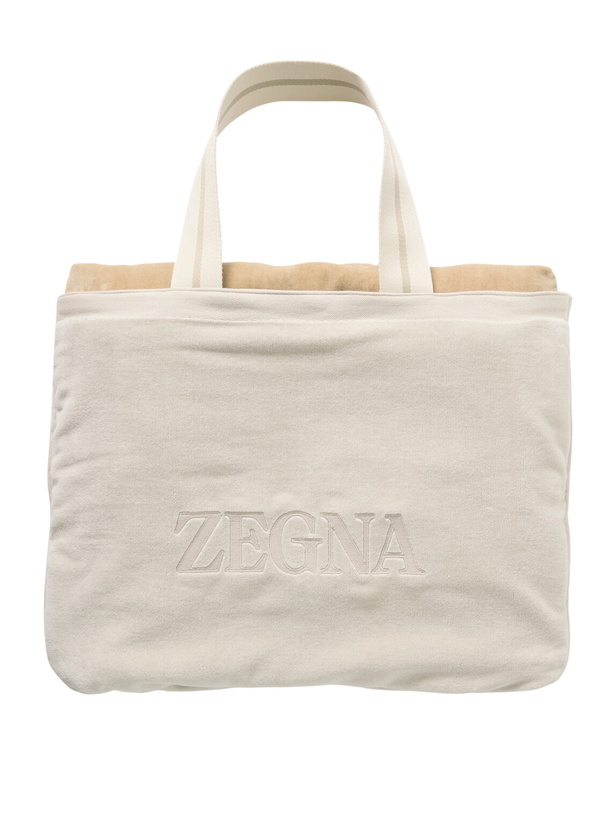 Photo: Zegna - Logo-Embroidered Cotton-Terry Beach Towel Tote Bag