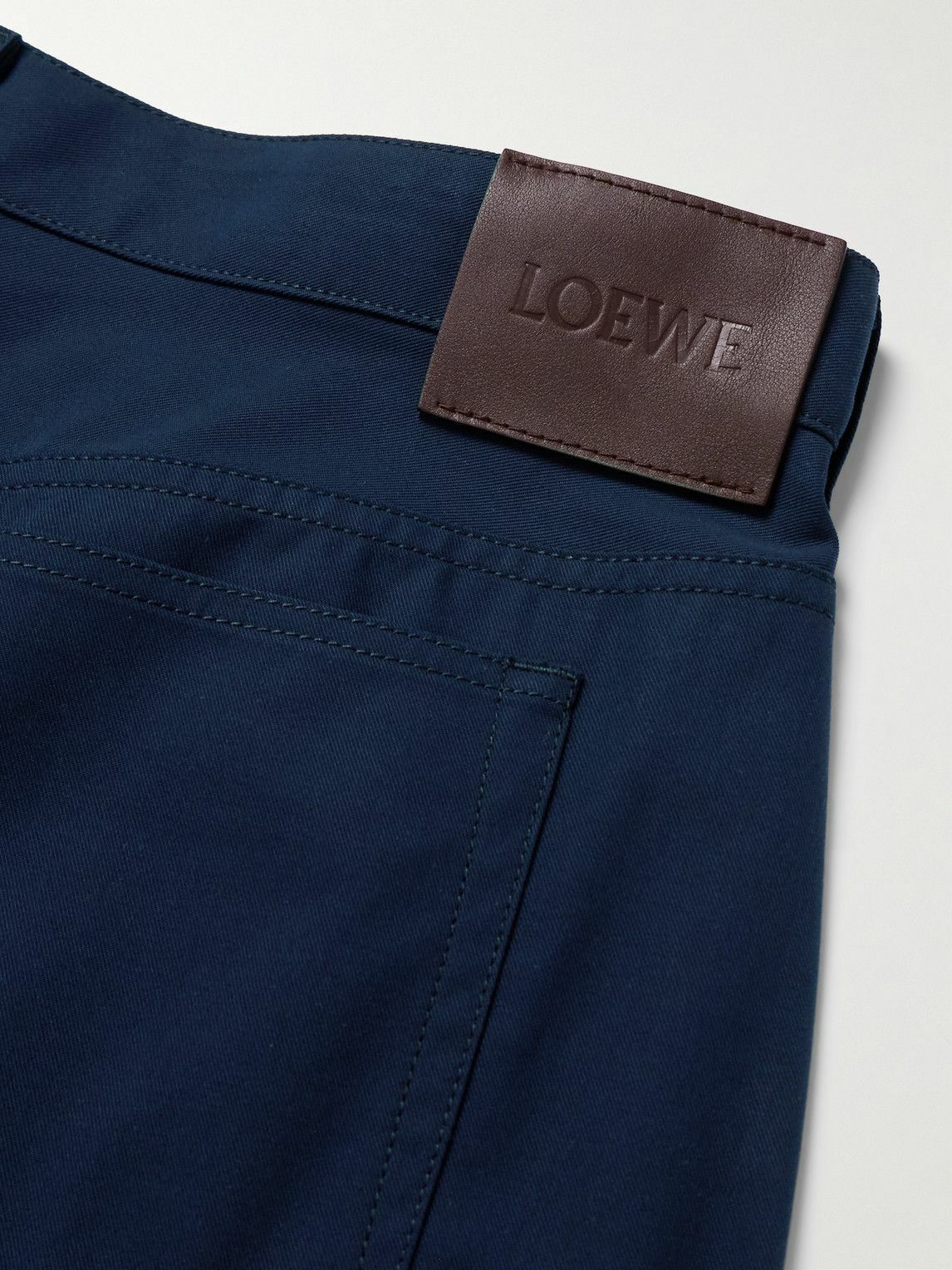 LOEWE - Carpenter Straight-Leg Leather-Trimmed Cotton-Twill Trousers - Blue