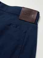 LOEWE - Carpenter Straight-Leg Leather-Trimmed Cotton-Twill Trousers - Blue