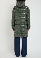 Rains Alta Long Quilted Coated Rubberised Jacket Dark Green