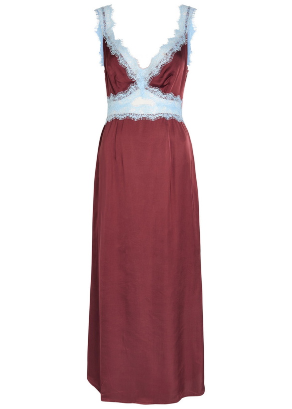 Photo: Never Fully Dressed Mimi Lace-trim Satin Midi Dress Burgundy