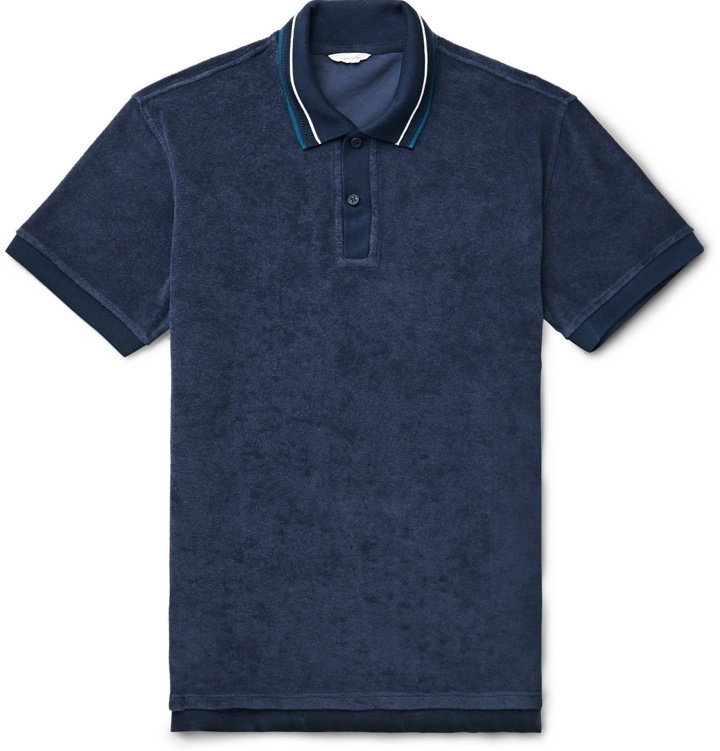 Photo: Orlebar Brown - Sawyer Contrast-Tipped Cotton-Terry Polo Shirt - Blue