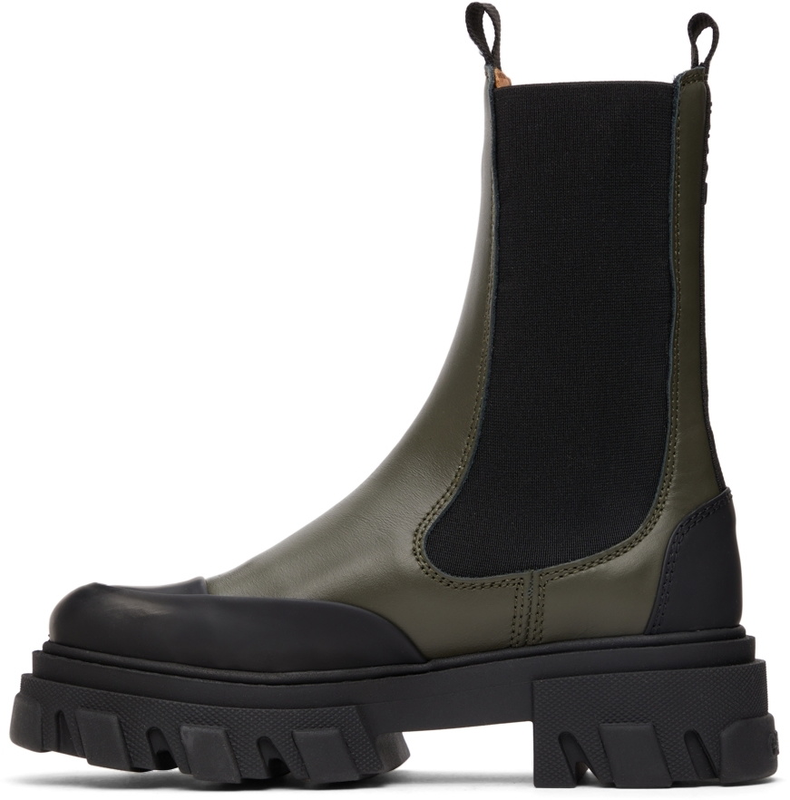 GANNI Khaki Leather Mid-Calf Boots