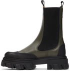 GANNI Khaki Leather Mid-Calf Boots