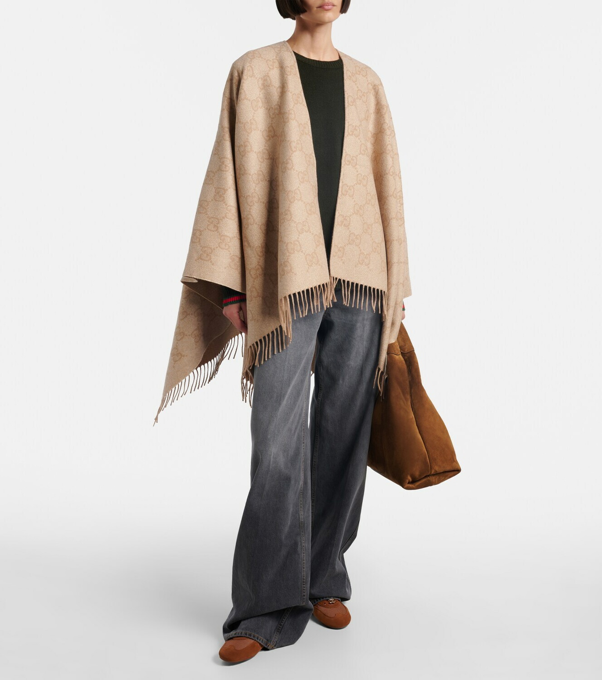 Gucci GG fringed cashmere-blend lamé cape