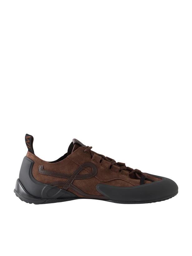 Photo: LOEWE - Grip Logo-Appliquéd Trimmed-Suede Sneakers - Brown