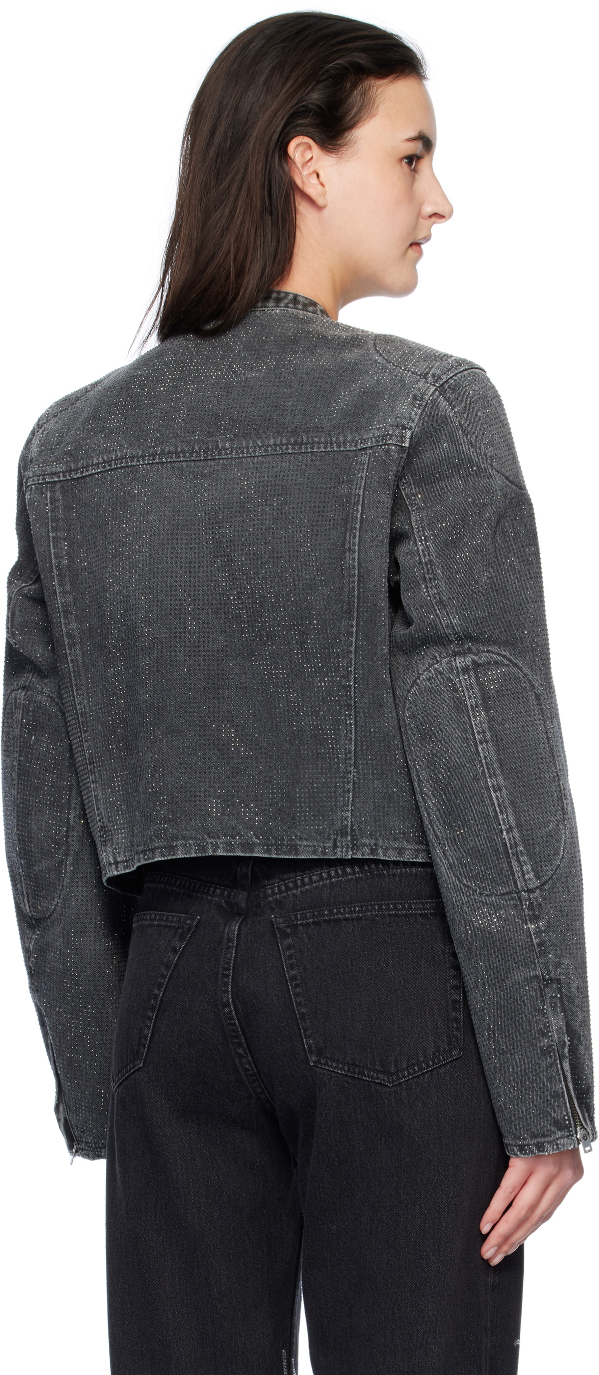 Alexander Wang Gray Crystal Hotfix Moto Denim Jacket