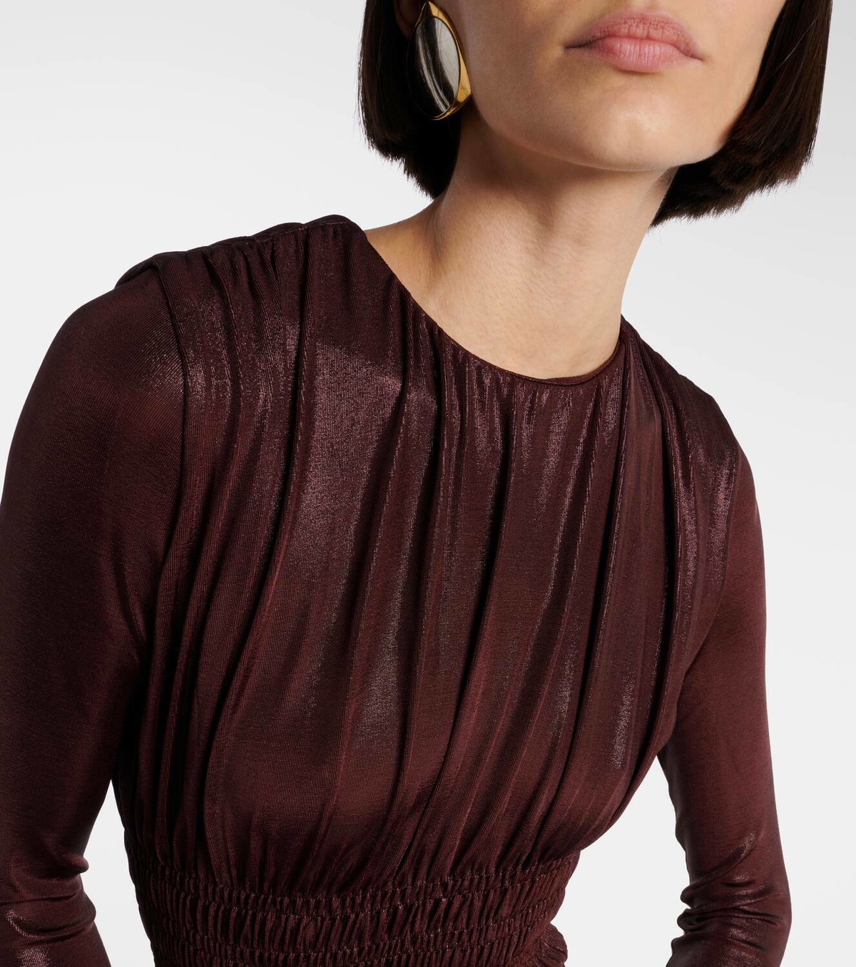 Saint Laurent Smocked lamé jersey midi dress