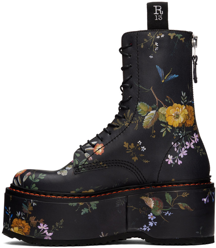 R13 Black Floral Double Stack Platform Lace Up Boots R13