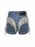 MUGLER - Embellished Fringe Denim Mini Shorts