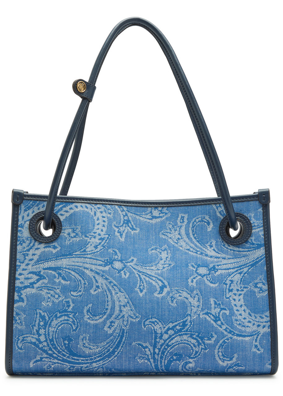Etro Shopping Jacquard Leather and Denim Tote bag - One Size
