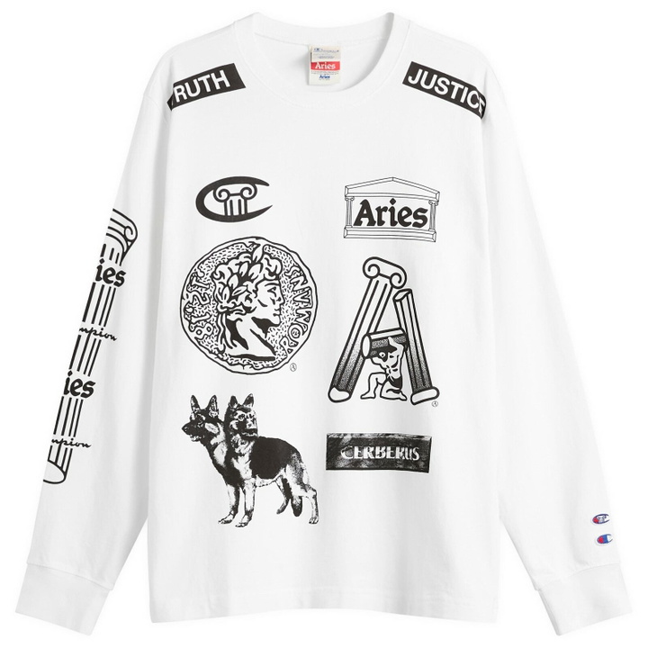 Photo: Champion Men's x Aries Sponsor Long Sleeve T-Shirt in White