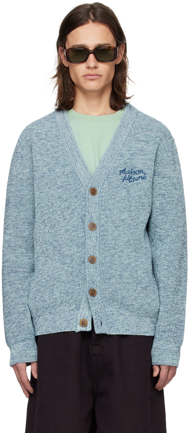 Maison Kitsuné Men's Ribbed Cardigan Blue