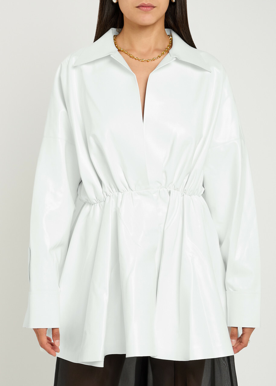 Norma Kamali Faux Patent Leather Mini Shirt Dress White Norma Kamali