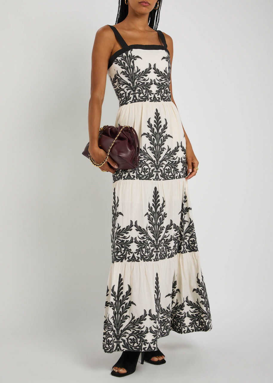 Alice + Olivia Saige Tiered Cotton Maxi Dress Black