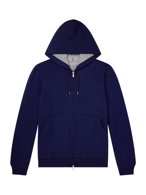 Photo: Brunello Cucinelli - Cotton-Blend Zip-Up Hoodie - Blue