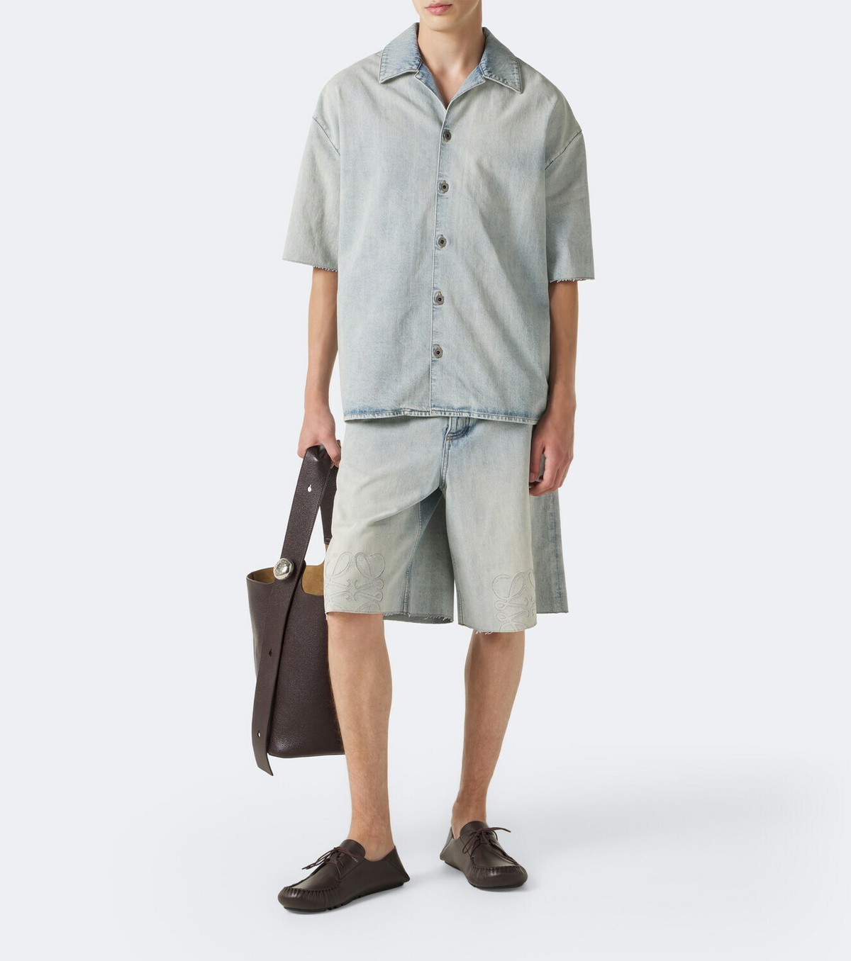 Loewe Anagram faded denim bowling shirt