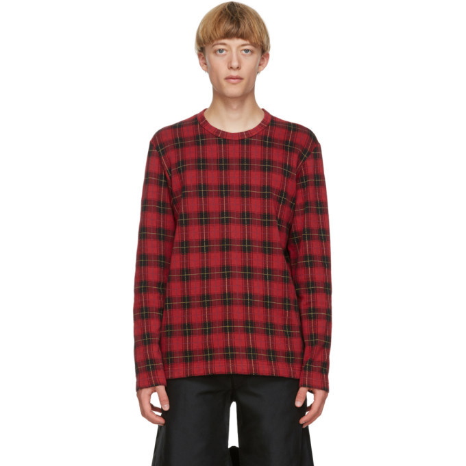 Photo: Comme des Garcons Homme Plus Red Jacquard Check Long Sleeve T-Shirt