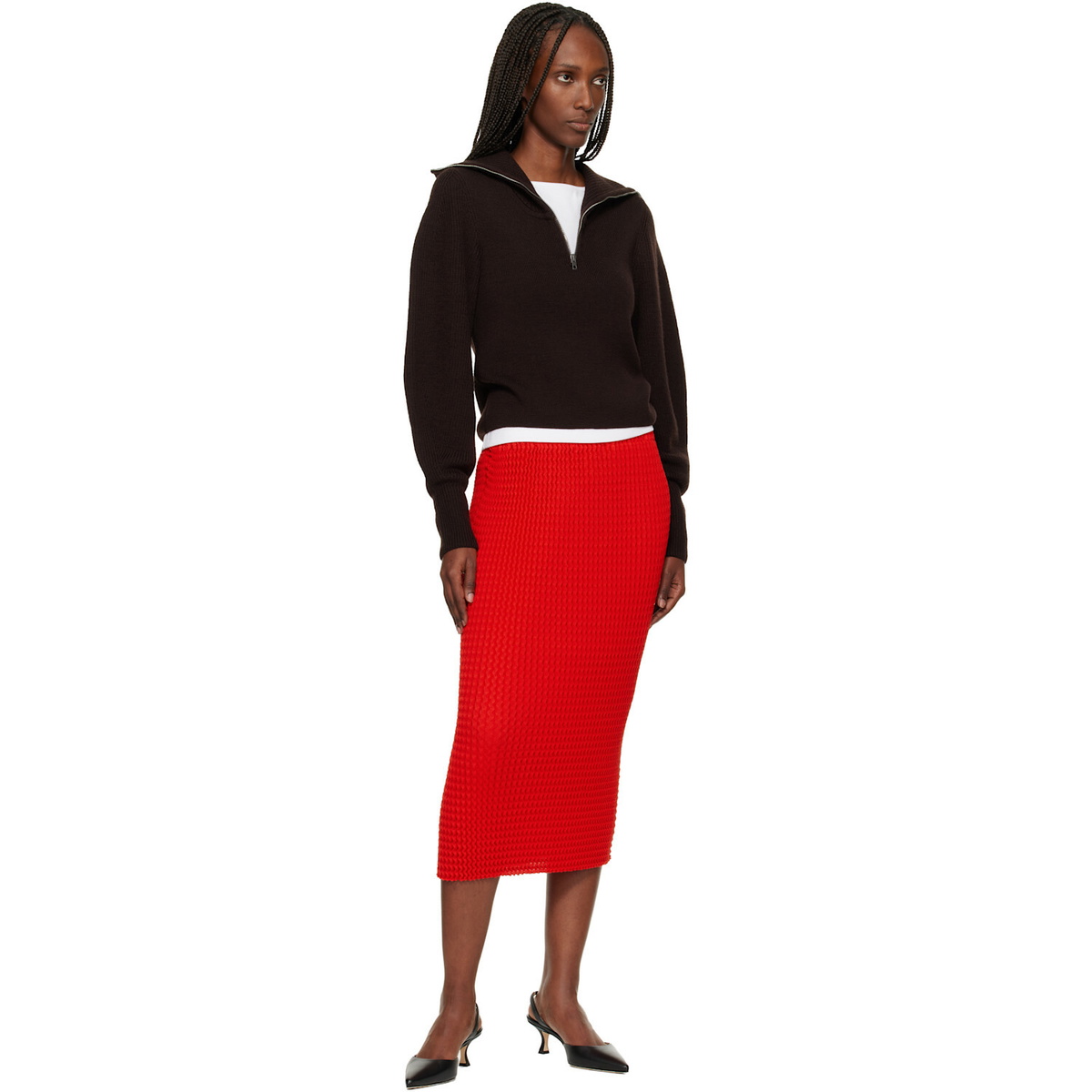 ISSEY MIYAKE Red October Spongy-58 Midi Skirt