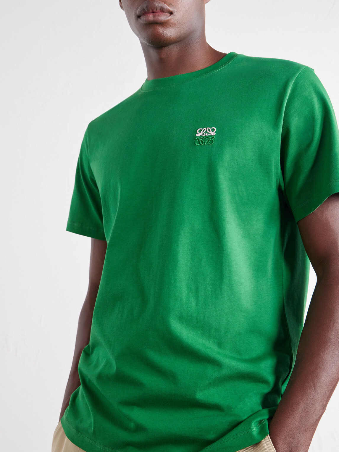 LOEWE - Anagram-Embroidered Cotton-Jersey T-Shirt - Green