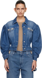 Simone Rocha Blue Embellished Sculpted Draped Sleeve Denim Jacket