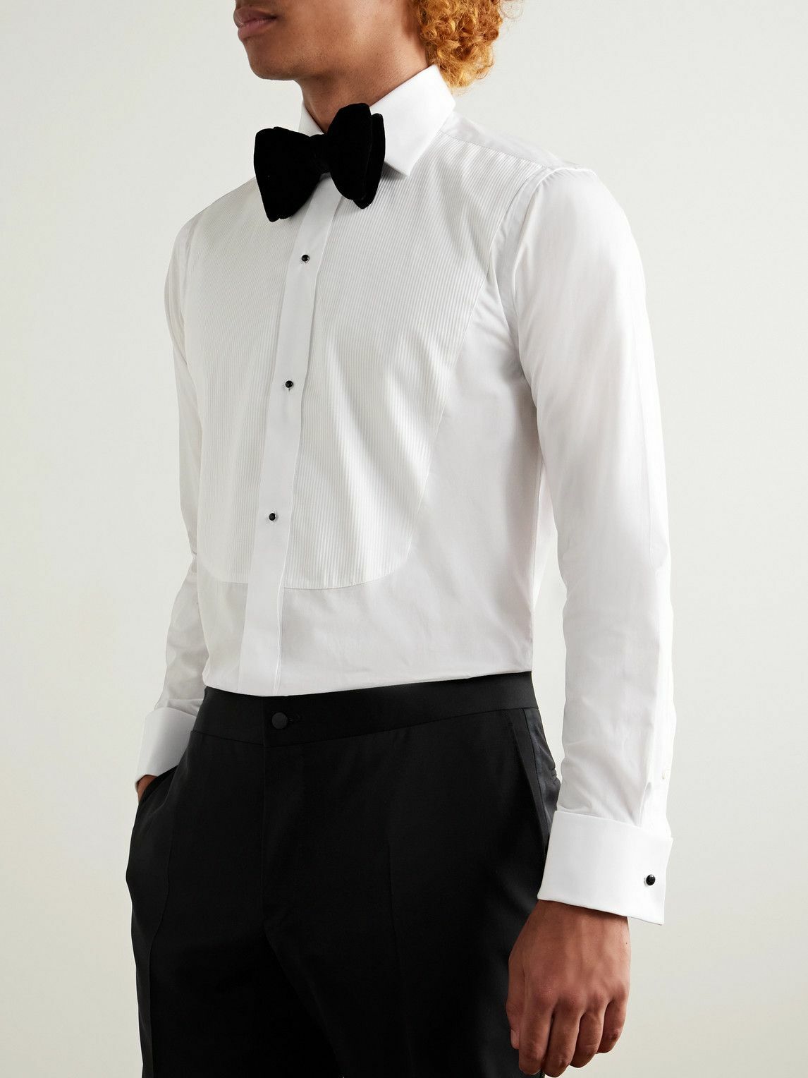 Canali - Cutaway-Collar Pleated Bib-Front Cotton-Poplin Shirt - White