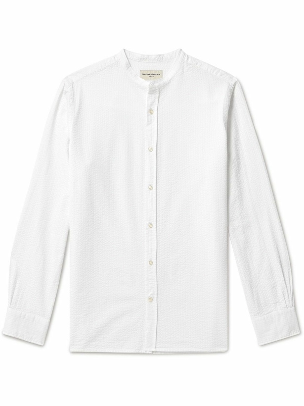 Photo: Officine Générale - Gaston Grandad-Collar Cotton-Seersucker Shirt - White