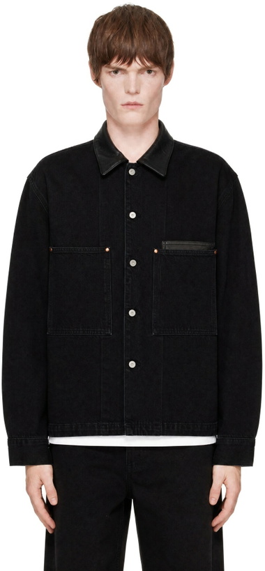 Photo: LEMAIRE Black Workwear Leather Collar Denim Jacket