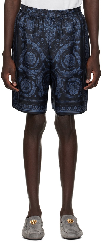 Photo: Versace Navy Barocco Shorts