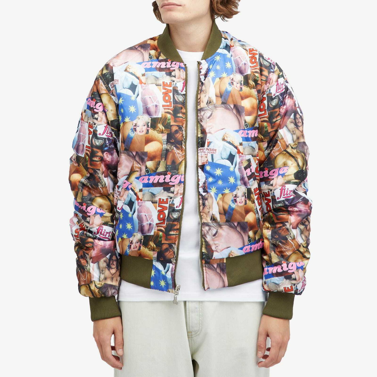 Carne Bollente Men's Desire Connections Reversible Bomber Jacket in Khaki
