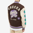 Checks Downtown Men's Letterman Varsity Jacket in Brown/Cream/Purple