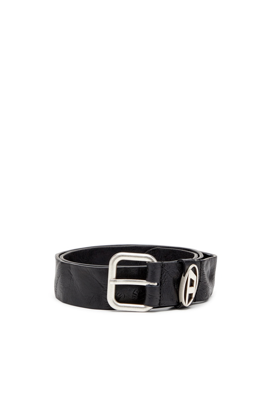 Photo: Diesel 3.9cm logo-plaque wrinkled leather belt - Belts - Unisex - Black