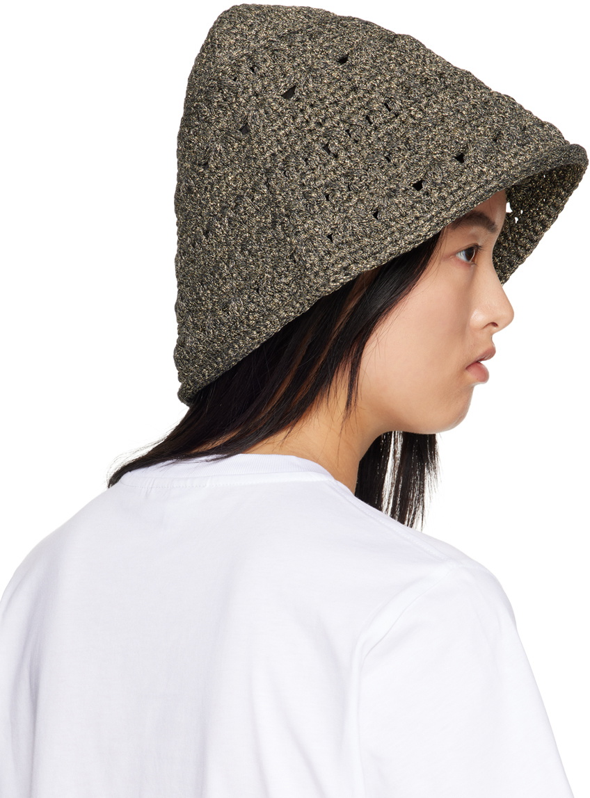 【GANNI】LOGO KNIT BUCKET HAT GANNI Black Crochet Bucket Hat GANNI