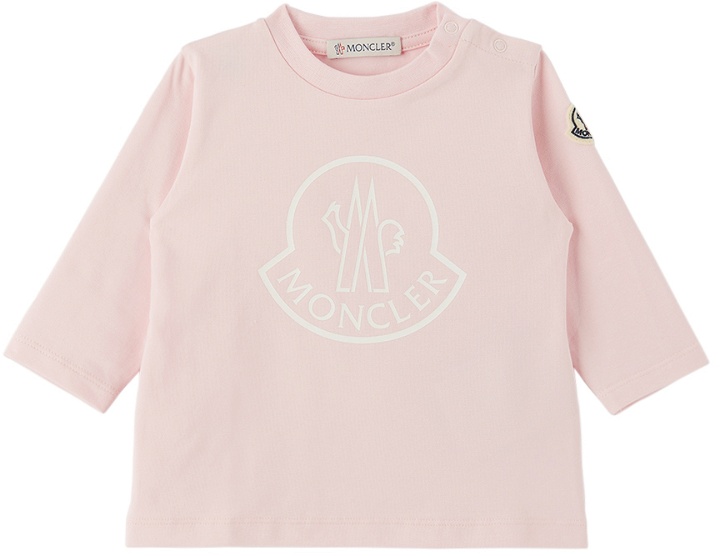 Photo: Moncler Enfant Baby Pink Printed Long Sleeve T-Shirt